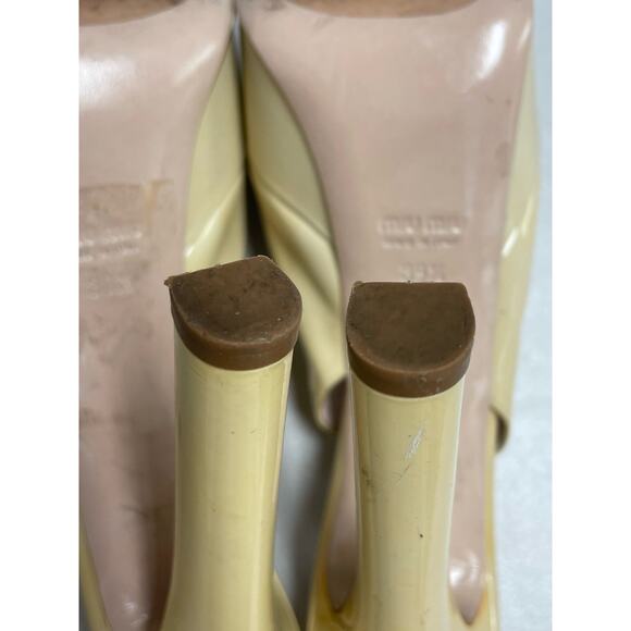 MIU MIU Patent Peep Toe Platform Slingback Pumps Light Beige Women's 39.5 US9.5 - Picture 6 of 13
